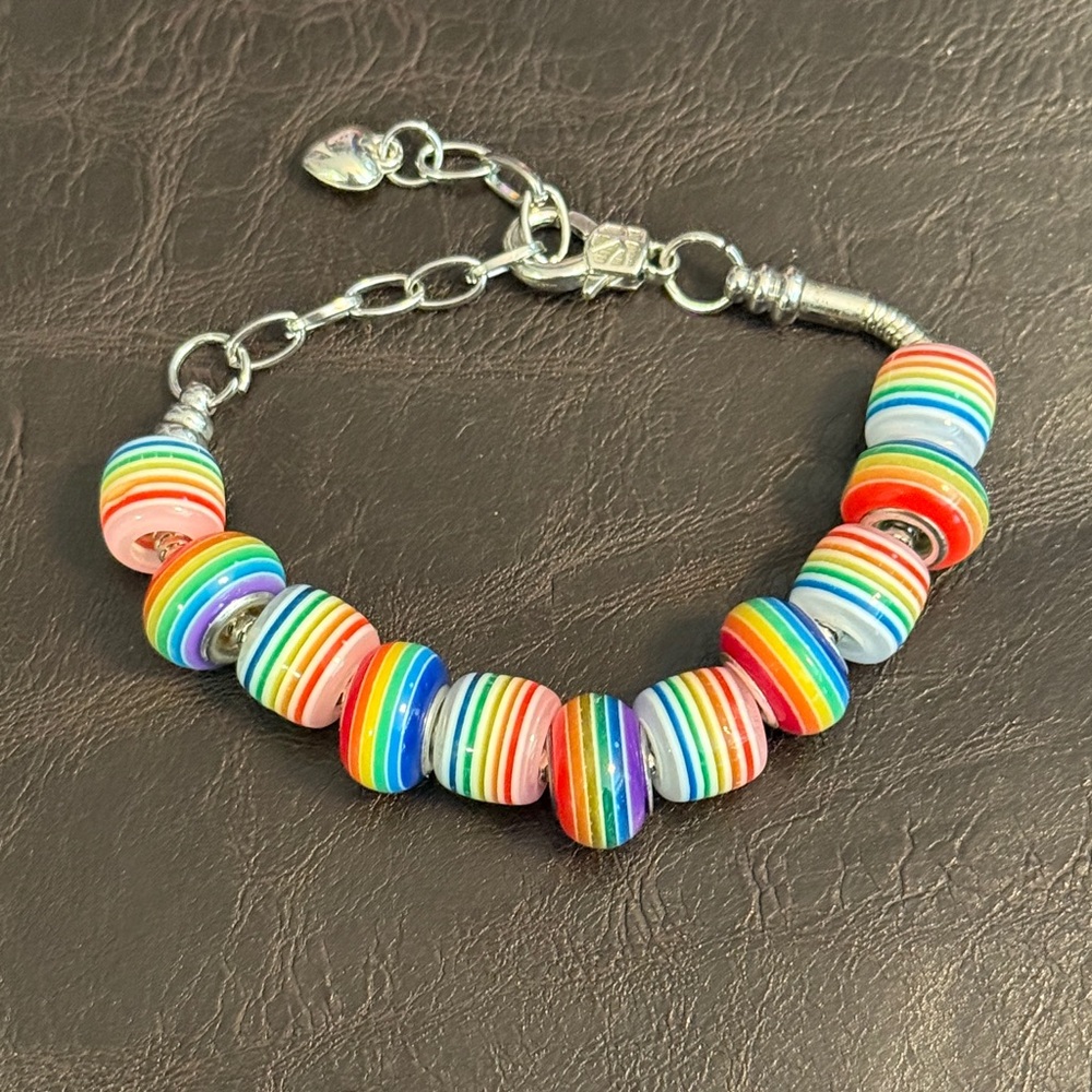 🖤 Handmade Rainbow Beaded Charm Bracelet
